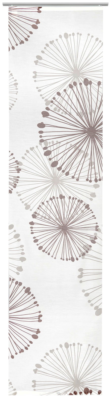 Novel Fertigvorhang Clio 60x255cm Fertigvorhang Clio mit stilisiertem Pusteblumenmuster in Braun- und Beigetönen, frontal betrachtet.