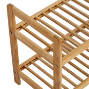 Schuhregal aus Holz mit zwei Ablagen, seitliche Perspektive