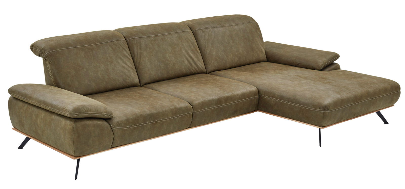 Voleo Longchairkombination NECKAR Grüne Longchairkombination mit drei Sitzplätzen und einer Liegefläche, seitliche Perspektive