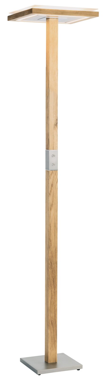 Stehender Fluter OttoO aus Holz mit quadratischem Sockel und modernem Design, seitliche Perspektive