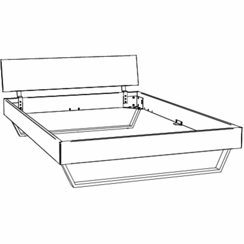 Bettgestell in schräger Perspektive von vorne, mit Kopfteil und stabiler Rahmenkonstruktion.
