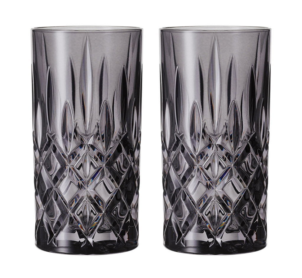 Nachtmann Longdrink 2er Set Smoke NOBLESSE Zwei Longdrinkgläser Noblesse im Set, mit elegantem Schliffmuster, frontal abgebildet.