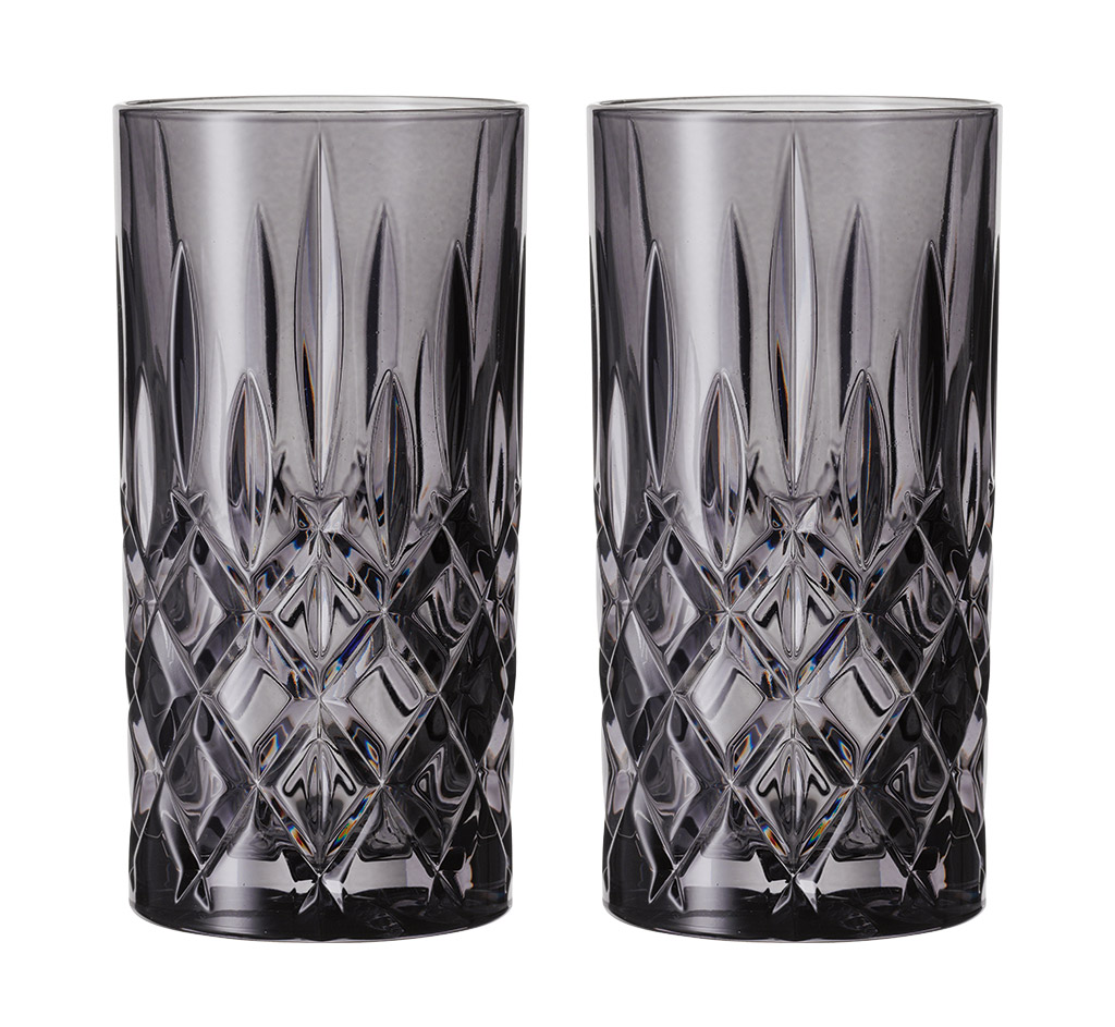 Nachtmann Longdrink 2er Set Smoke NOBLESSE Zwei Longdrinkgläser Noblesse im Set, mit elegantem Schliffmuster, frontal abgebildet.