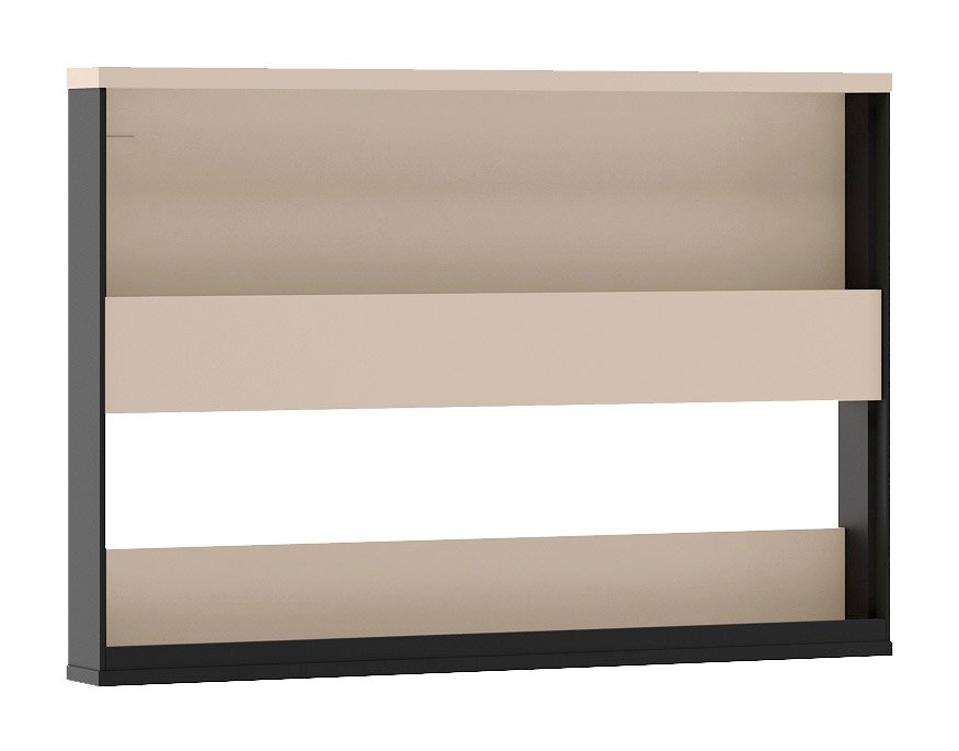Voleo Hängeregal ZAYA Modernes Sideboard/Schrankelement mit schwarzem Rahmen und beigen Frontpanelen, freistehend auf weißem Hintergrund, Frontansicht leicht von oben.