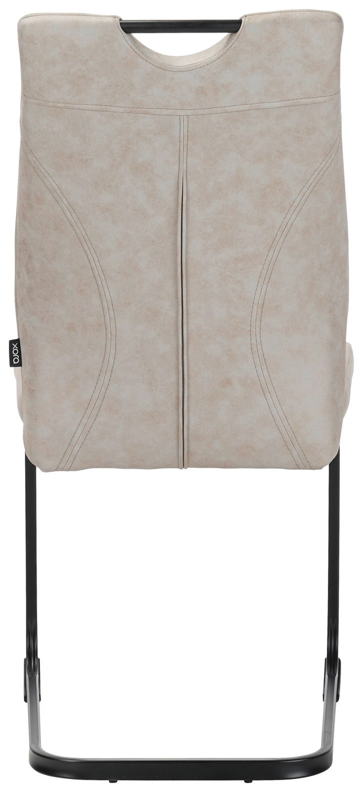 Rückansicht eines beigen Schwingstuhls mit schwarzem Metallgestell