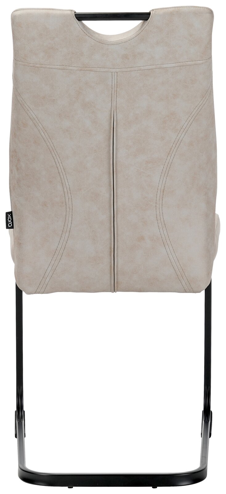 Rückansicht eines beigen Schwingstuhls mit schwarzem Metallgestell