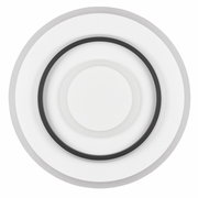 Runde Deckenleuchte JORA in Draufsicht mit konzentrischen Kreisen in Weiß und Schwarz.