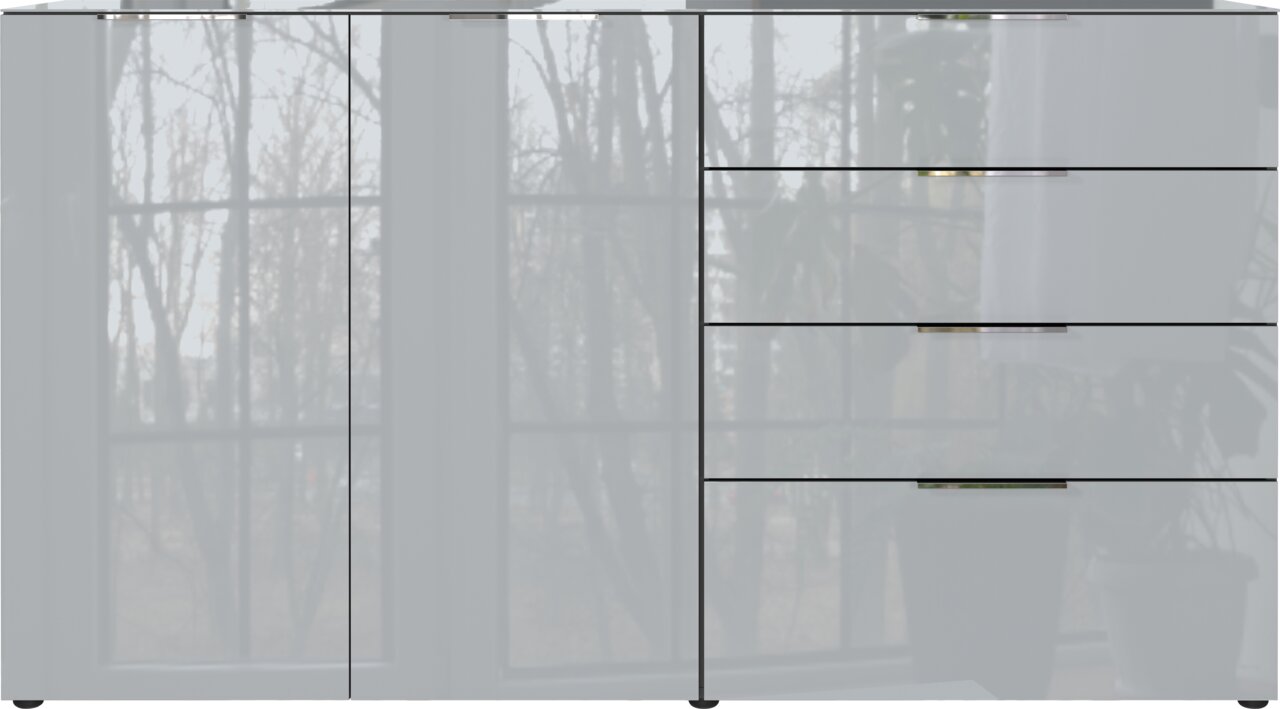 XL-Sideboard in moderner Hochglanzoptik, frontal abgebildet vor einem Fenster.