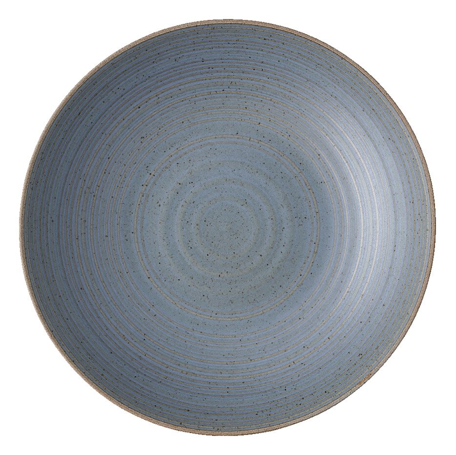 Blauer Suppenteller mit feiner Ringstruktur, Draufsicht