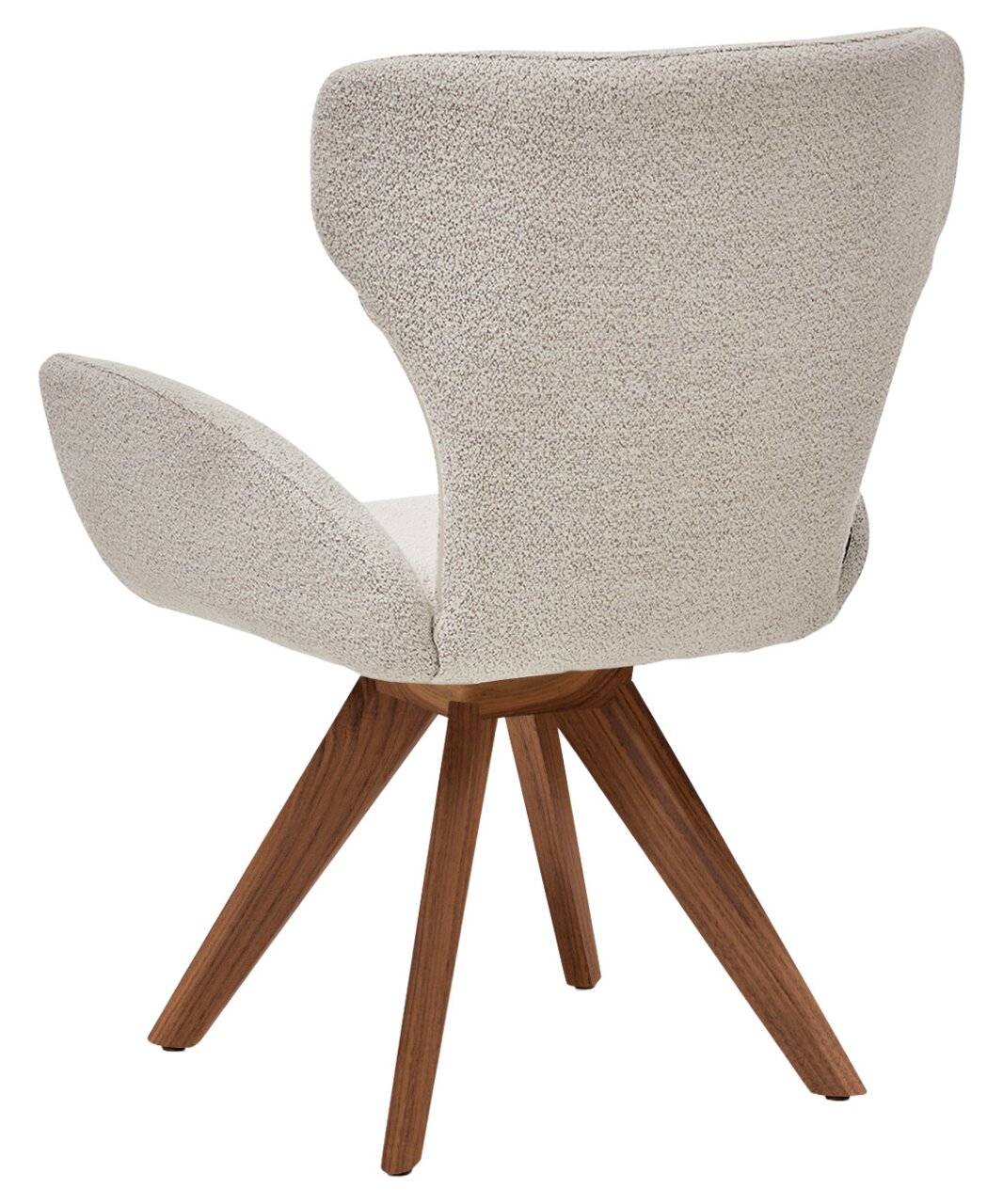 Musterring Fauteuil MR JUSTB! Achterkant van een moderne fauteuil met een lichte stoffen bekleding en houten poten.