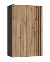 Hängeschrank aus Holz mit vertikalen Streifen, seitliche Perspektive