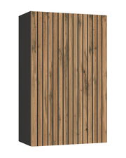 Hängeschrank aus Holz mit vertikalen Streifen, seitliche Perspektive