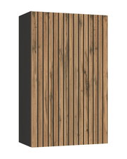 Hängeschrank aus Holz mit vertikalen Streifen, seitliche Perspektive