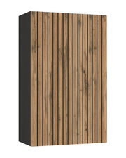Hängeschrank aus Holz mit vertikalen Streifen, seitliche Perspektive