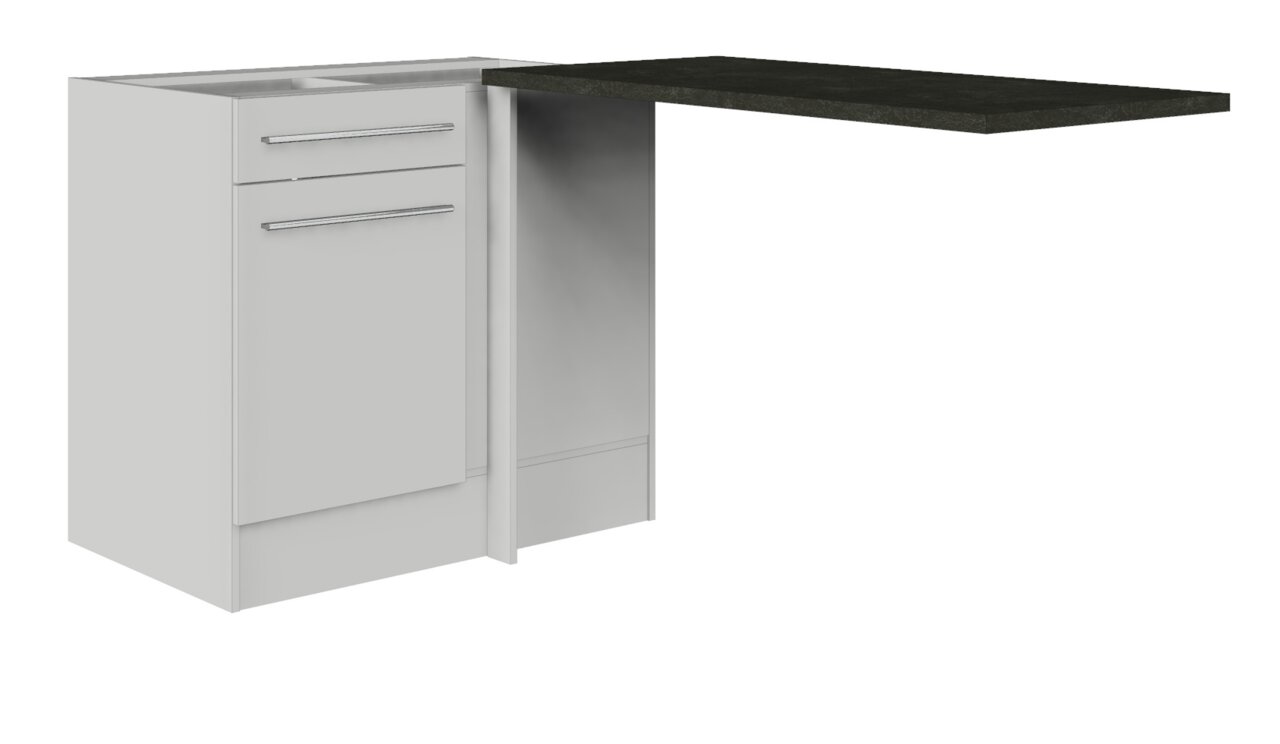 Yourkitchen Eckunterschrank JAZZ Eckunterschrank mit zwei Schubladen und ausklappbarer Arbeitsplatte, Perspektive von vorne links