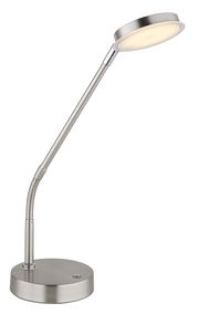 Moderne LED-Tischleuchte aus Metall in seitlicher Perspektive