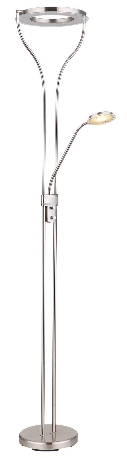 Moderner Deckenfluter aus Metall mit zusätzlichem Leselicht, seitliche Perspektive