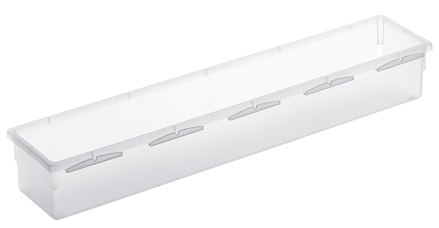 Transparente Kunststoffbox, rechteckig, mit seitlichen Griffen, Perspektive von schräg oben