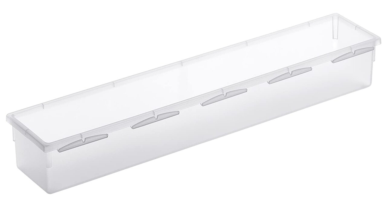 Transparente Kunststoffbox, rechteckig, mit seitlichen Griffen, Perspektive von schräg oben