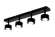 Zwarte led-spot met vier ronde lampen, zijaanzicht