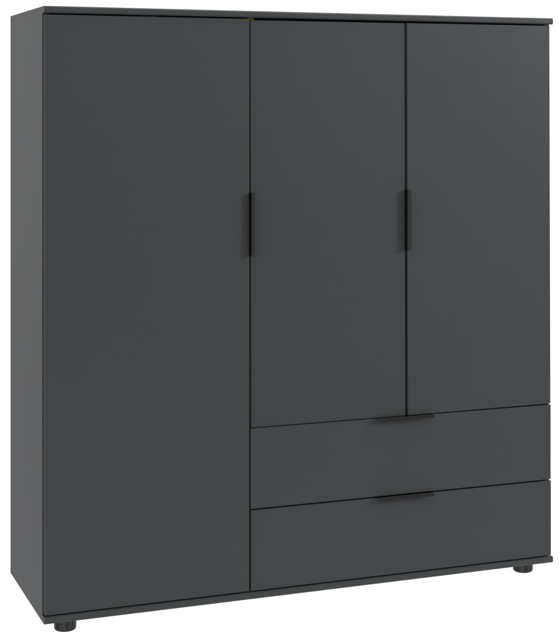 Z2 Highboard EASY PLUS Dunkles Highboard mit drei Türen und zwei Schubladen, frontale Perspektive
