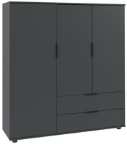 Dunkles Highboard mit drei Türen und zwei Schubladen, frontale Perspektive