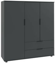 Dunkles Highboard mit drei Türen und zwei Schubladen, frontale Perspektive