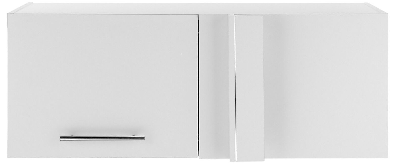 Weißer Aufsatz Eckschrank mit zwei Türen, frontal betrachtet
