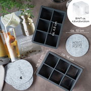 Eiswürfelform aus Silikon mit sechs Fächern, Draufsicht, Maße ca. 16 x 11 x 4,6 cm, ideal für große Eiswürfel.