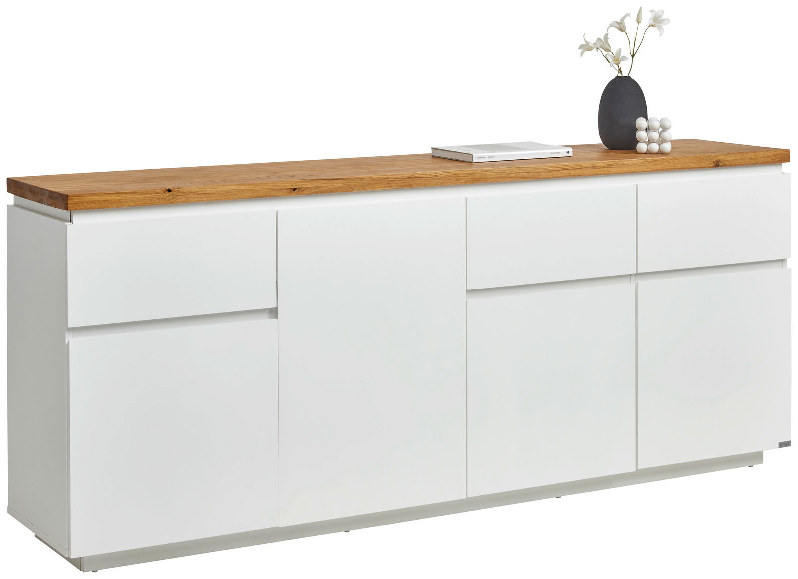 Novel XL-Sideboard DALTON XL-Sideboard in Weiß mit Holzplatte, seitliche Perspektive