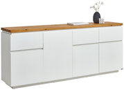 XL-Sideboard in Weiß mit Holzplatte, seitliche Perspektive
