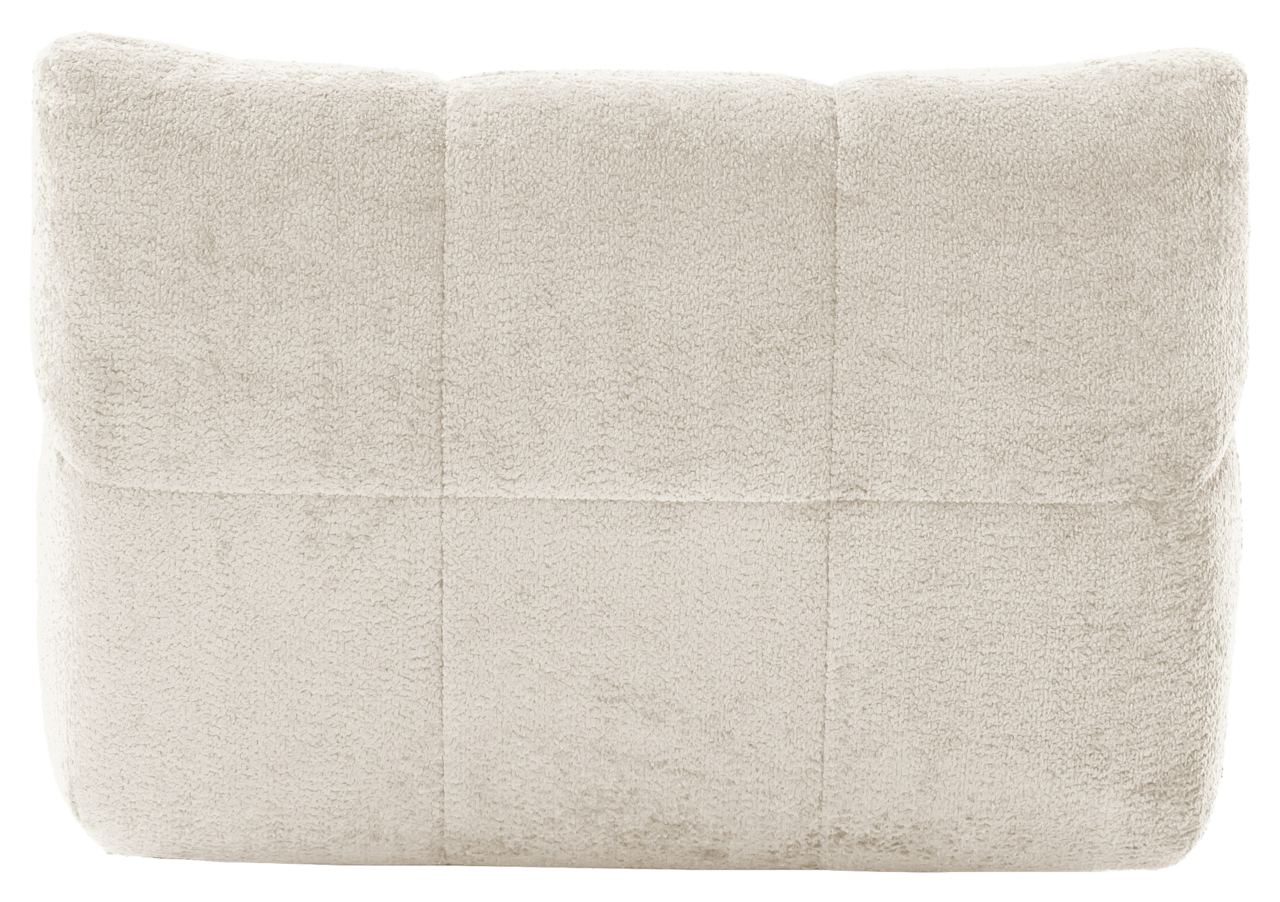 Rückansicht eines beigen Sofakissens ohne Armteil, mit weicher, texturierter Oberfläche.