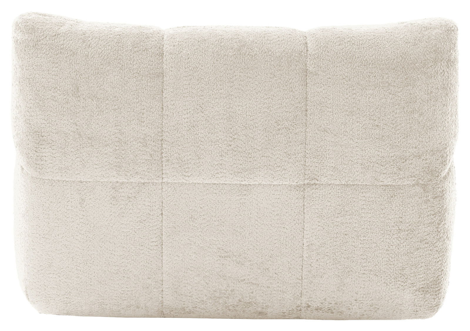 Rückansicht eines beigen Sofakissens ohne Armteil, mit weicher, texturierter Oberfläche.