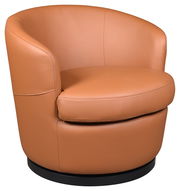 Moderner, drehbarer Sessel aus braunem Leder, Vorderansicht