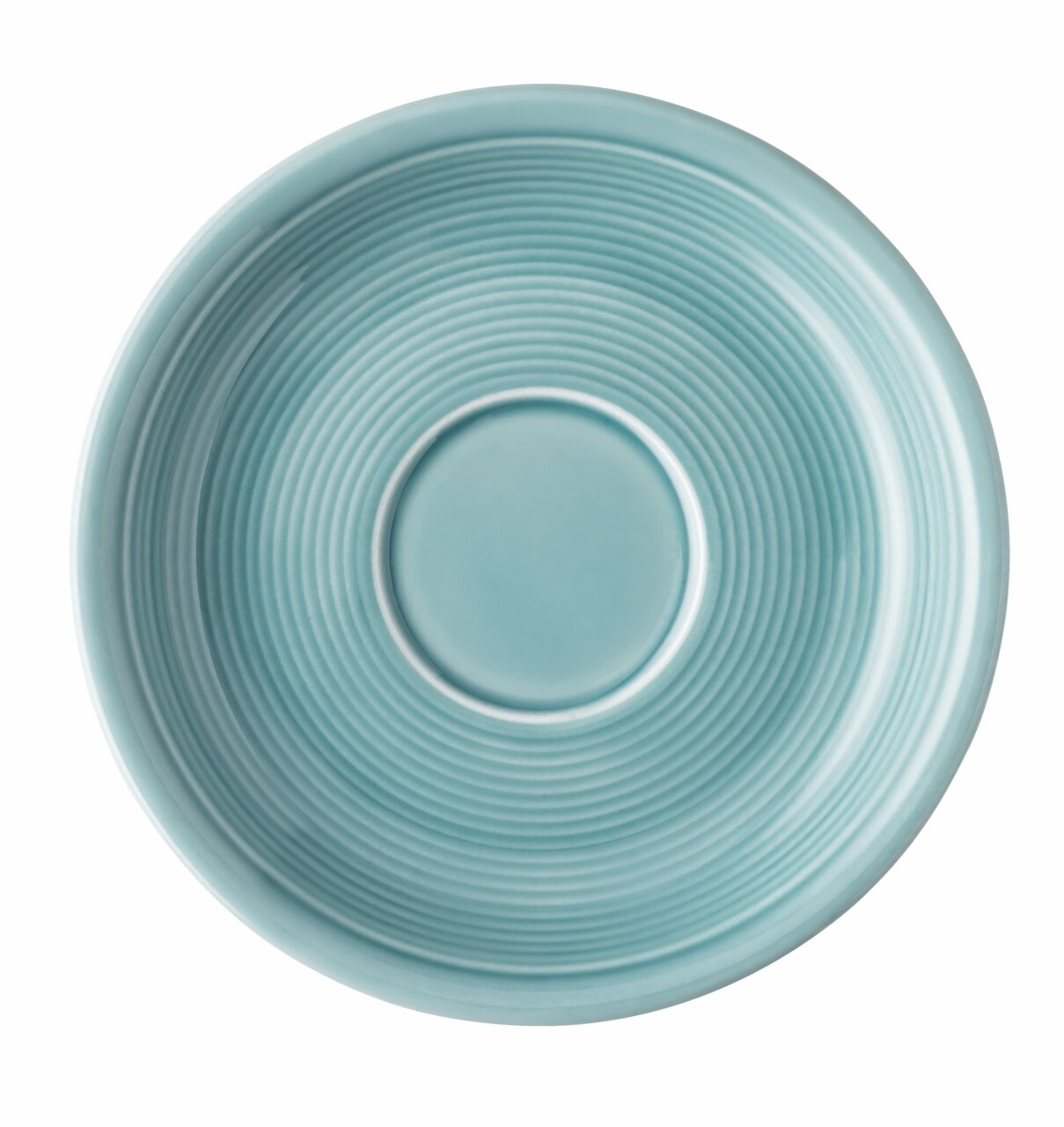 Thomas Kaffee-Untertasse Ice Blue Trend Colour Kaffee-Untertasse Ice Blue aus der Vogelperspektive, mit kreisförmigem Rillenmuster.