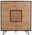 Frontale Ansicht eines Highboards aus Holz mit markanter quadratischer Musterung in der Mitte und schwarzen Metallbeinen.