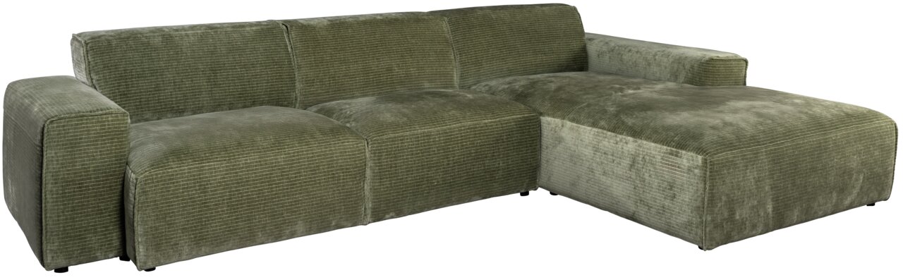 Lounge Handmade Ecksofa LH-EDINA Grünes Ecksofa mit Samtbezug, Perspektive von vorne links