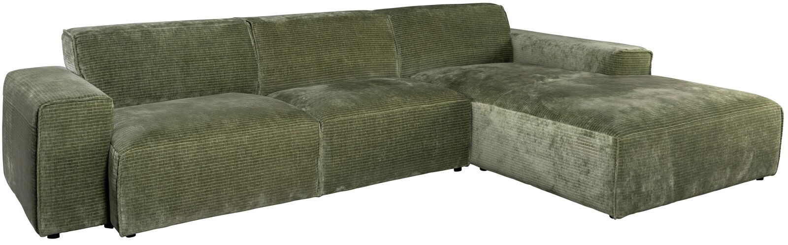 Grünes Ecksofa mit Samtbezug, Perspektive von vorne links