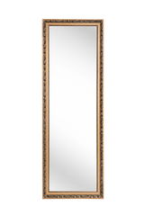 Rechteckiger Spiegel mit dekorativem, goldfarbenem Rahmen, frontal abgebildet.
