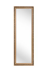 Rechteckiger Spiegel mit dekorativem, goldfarbenem Rahmen, frontal abgebildet.