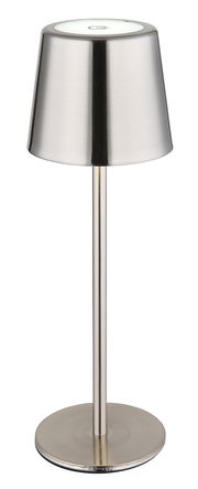 Moderne Tischleuchte aus gebürstetem Metall in Frontalansicht