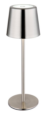 Moderne Tischleuchte aus gebürstetem Metall in Frontalansicht