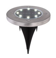 Solarleuchte mit Edelstahlrahmen und acht LEDs, seitliche Perspektive