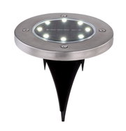 Solarleuchte mit Edelstahlrahmen und acht LEDs, seitliche Perspektive
