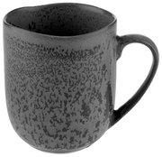 Graue Tasse mit gesprenkeltem Design, seitliche Perspektive