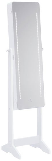 LED-Schmuckstandspiegel in Weiß mit beleuchtetem Spiegel, seitliche Perspektive