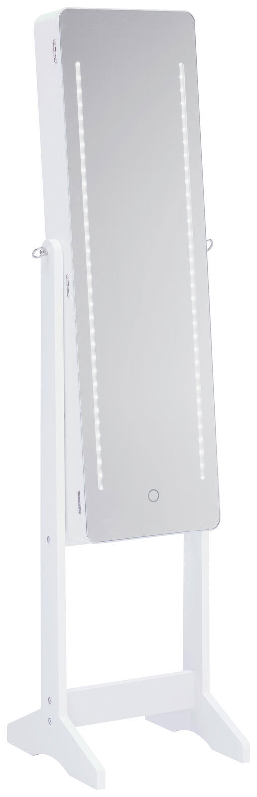 Landscape LED-Schmuckstandspiegel LUNA LED-Schmuckstandspiegel in Weiß mit beleuchtetem Spiegel, seitliche Perspektive