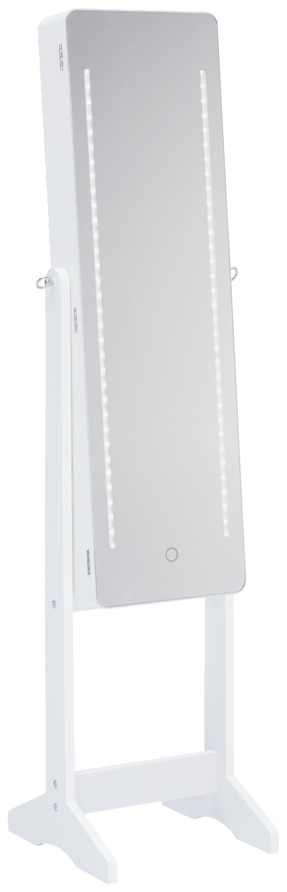 Landscape LED-Schmuckstandspiegel LUNA LED-Schmuckstandspiegel in Weiß mit beleuchtetem Spiegel, seitliche Perspektive