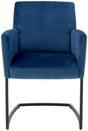 Freischwinger-Sessel in Blau mit Armlehnen, Vorderansicht