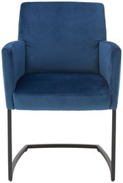 Freischwinger-Sessel in Blau mit Armlehnen, Vorderansicht